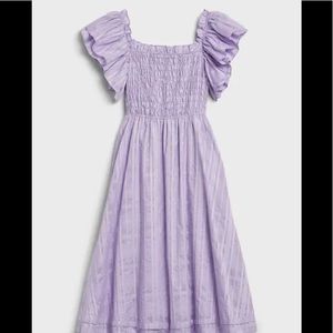 BANANA REPUBLIC Smocked Ruffle Midi Dress NWOT- LARGE Purple Rose #789699